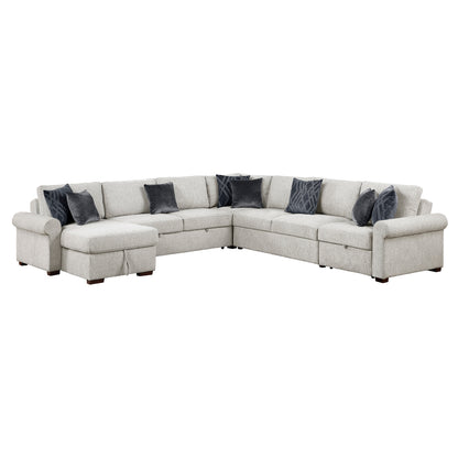 Isla 5-Piece Sectional with Reversible Chaise, Pull-out Bed, Hidden Storage and Click Motion Back