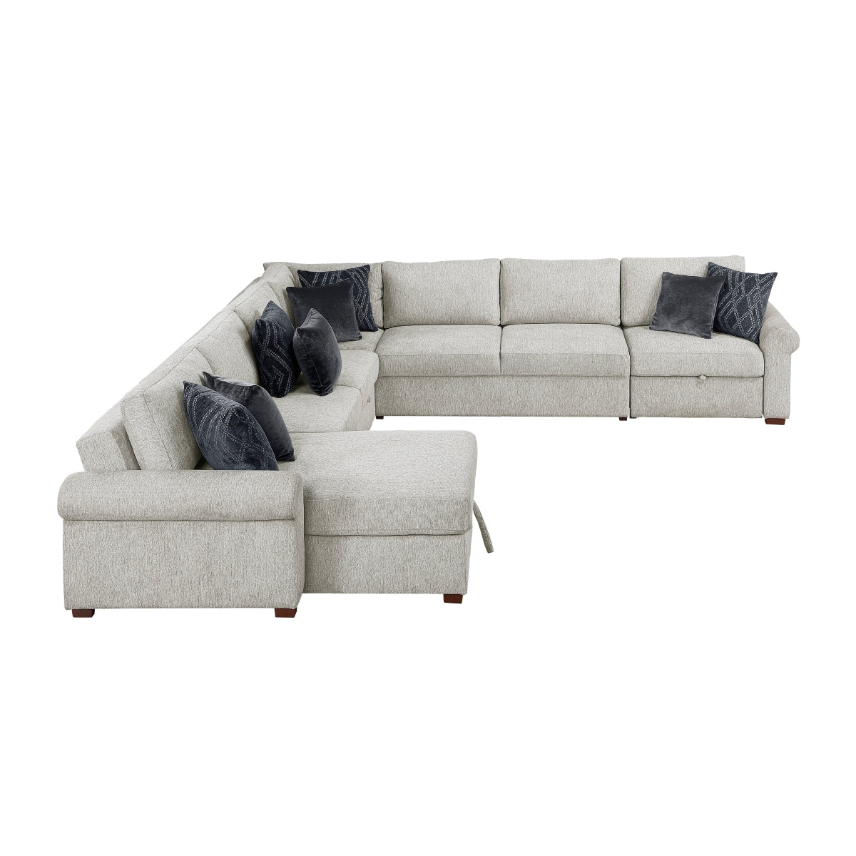 Isla 5-Piece Sectional with Reversible Chaise, Pull-out Bed, Hidden Storage and Click Motion Back