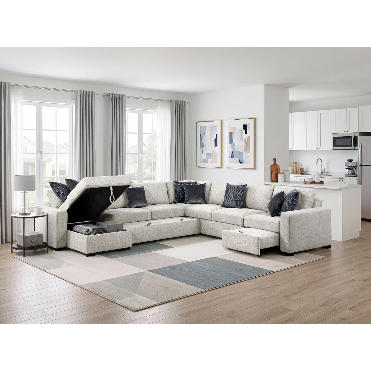Isla 5-Piece Sectional with Reversible Chaise, Pull-out Bed, Hidden Storage and Click Motion Back