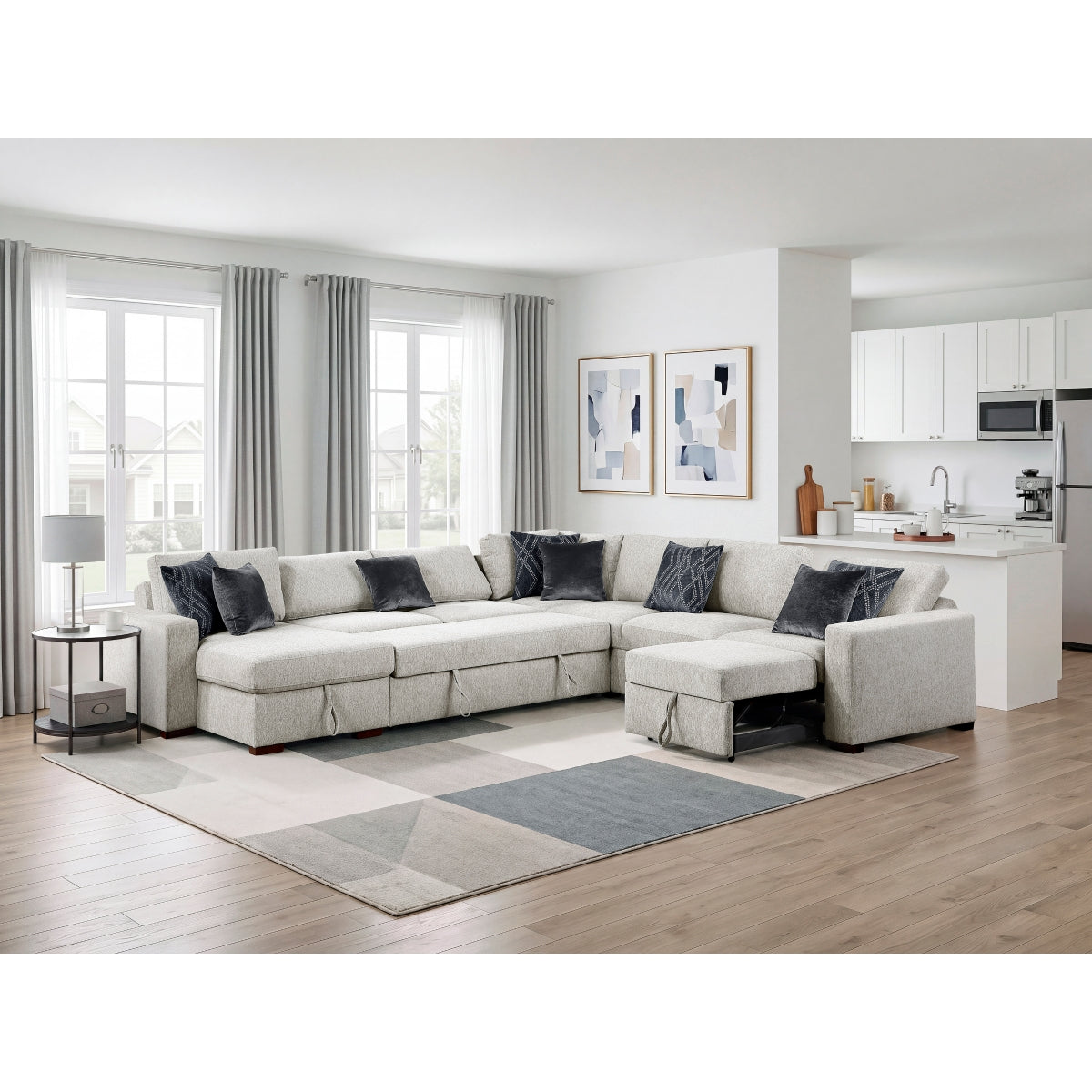 Isla 5-Piece Sectional with Reversible Chaise, Pull-out Bed, Hidden Storage and Click Motion Back