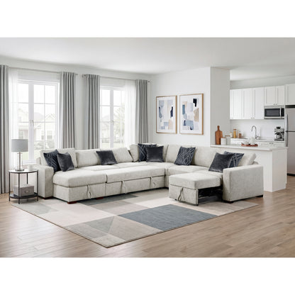 Isla 5-Piece Sectional with Reversible Chaise, Pull-out Bed, Hidden Storage and Click Motion Back