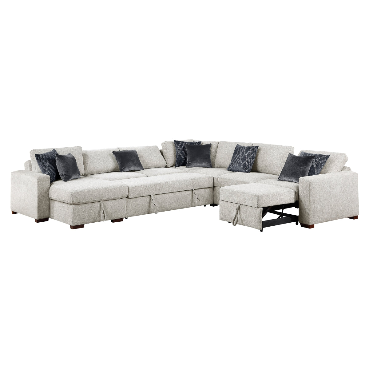 Isla 5-Piece Sectional with Reversible Chaise, Pull-out Bed, Hidden Storage and Click Motion Back
