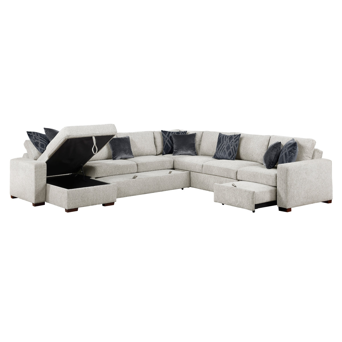 Isla 5-Piece Sectional with Reversible Chaise, Pull-out Bed, Hidden Storage and Click Motion Back