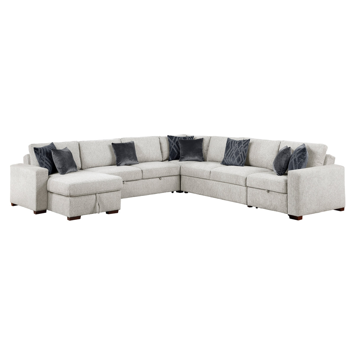 Isla 5-Piece Sectional with Reversible Chaise, Pull-out Bed, Hidden Storage and Click Motion Back