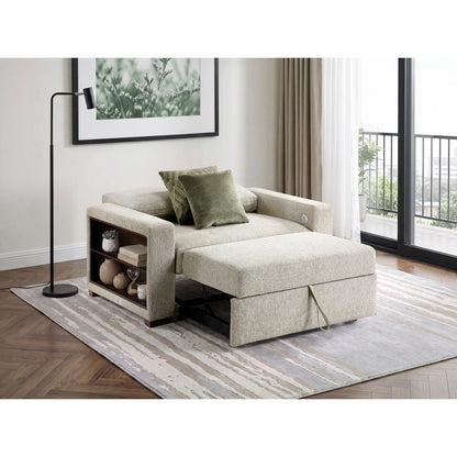 Isla Convertible Chair and Half with Pull-out Bed, Click Motion Back, Two Arms with Shelves and Charging Ports