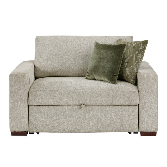 Isla Convertible Chair and Half with Pull-out Bed, Click Motion Back, Two Arms with Shelves and Charging Ports