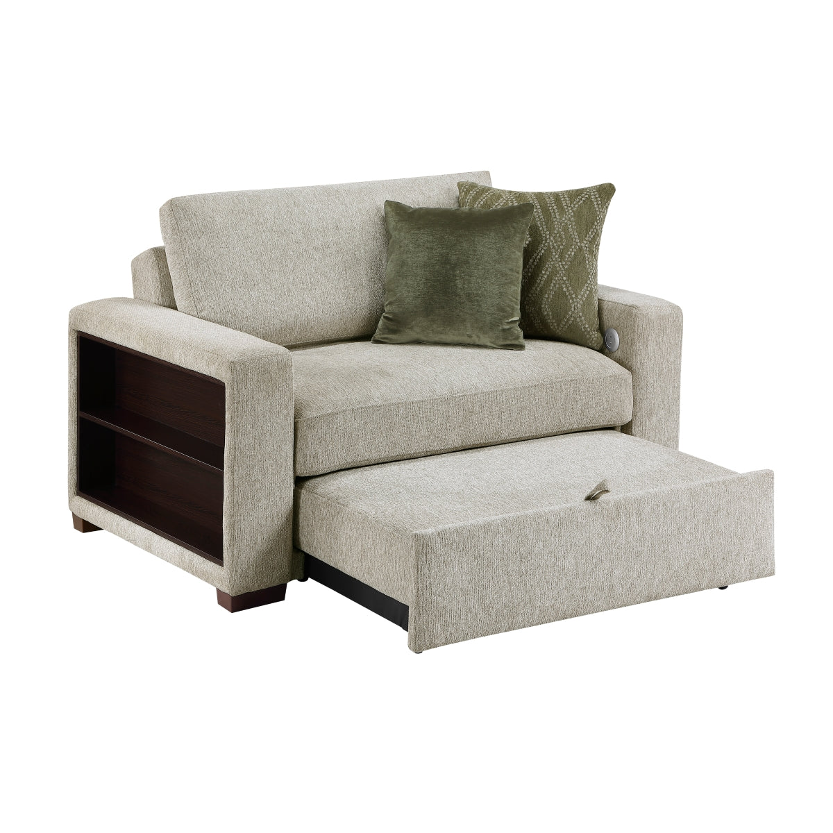 Isla Convertible Chair and Half with Pull-out Bed, Click Motion Back, Two Arms with Shelves and Charging Ports