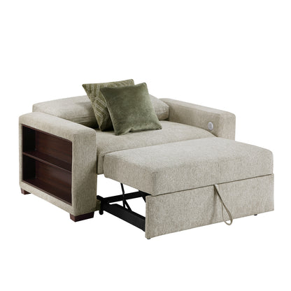 Isla Convertible Chair and Half with Pull-out Bed, Click Motion Back, Two Arms with Shelves and Charging Ports