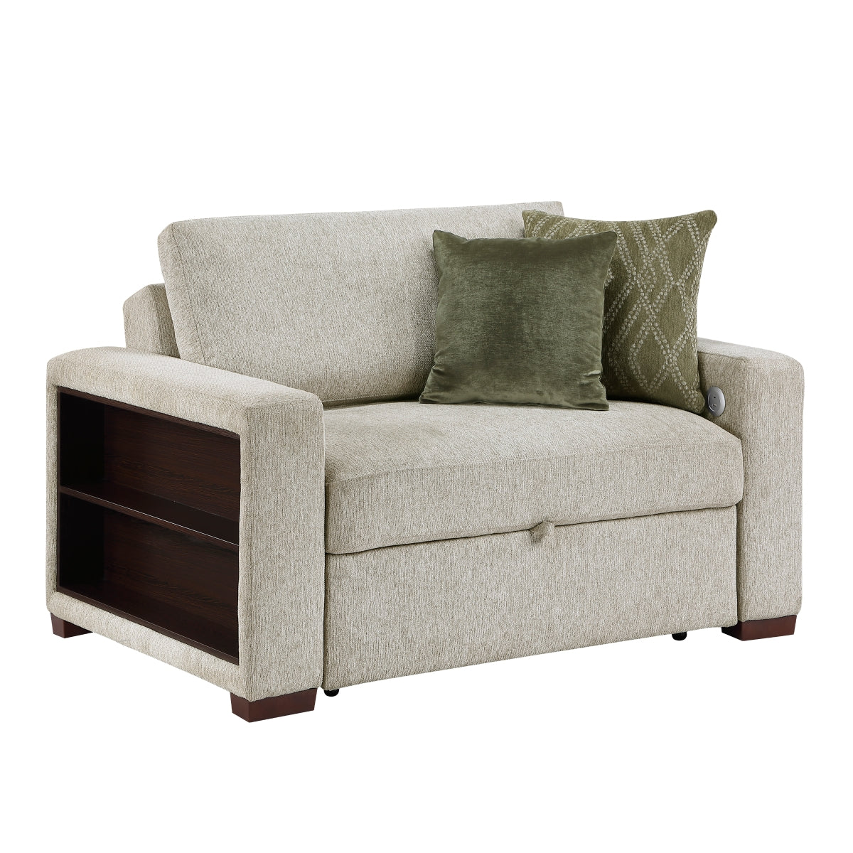 Isla Convertible Chair and Half with Pull-out Bed, Click Motion Back, Two Arms with Shelves and Charging Ports