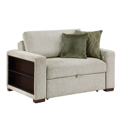 Isla Convertible Chair and Half with Pull-out Bed, Click Motion Back, Two Arms with Shelves and Charging Ports