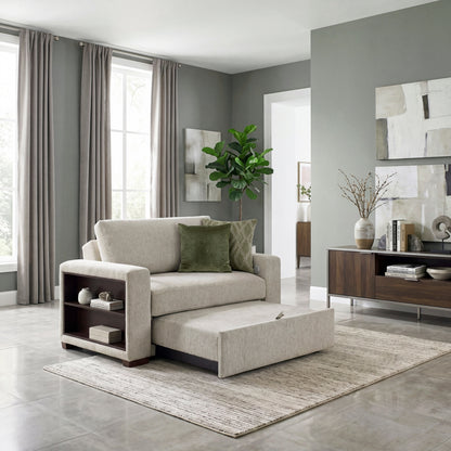 Isla Convertible Chair and Half with Pull-out Bed, Click Motion Back, Two Arms with Shelves and Charging Ports