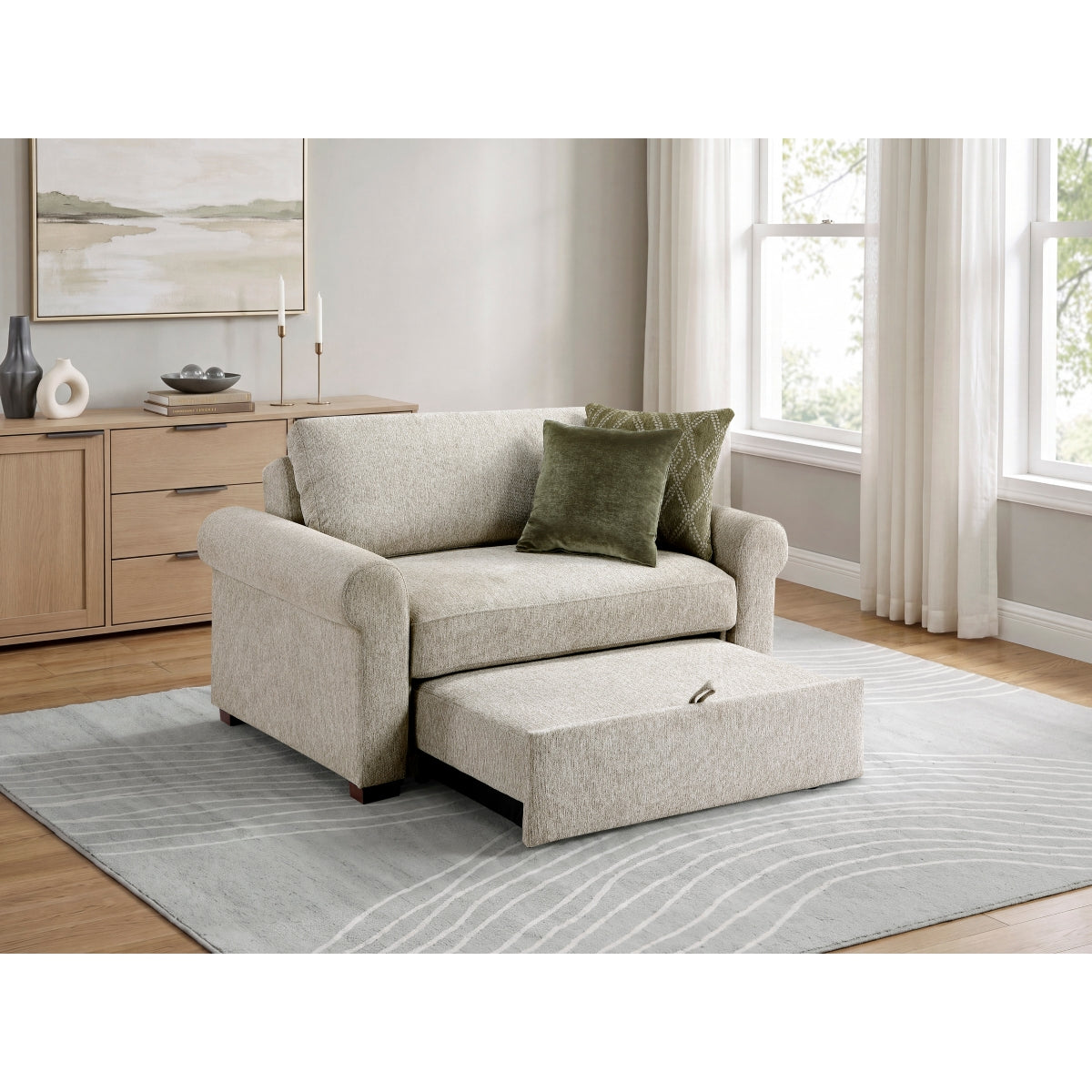 Isla Convertible Chair and Half with Pull-out Bed, Click Motion Back and Two Roll Arms