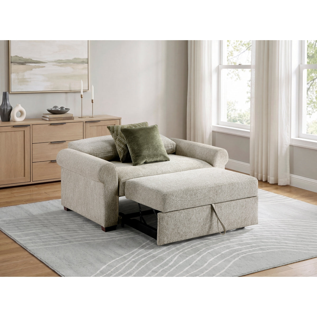Isla Convertible Chair and Half with Pull-out Bed, Click Motion Back and Two Roll Arms