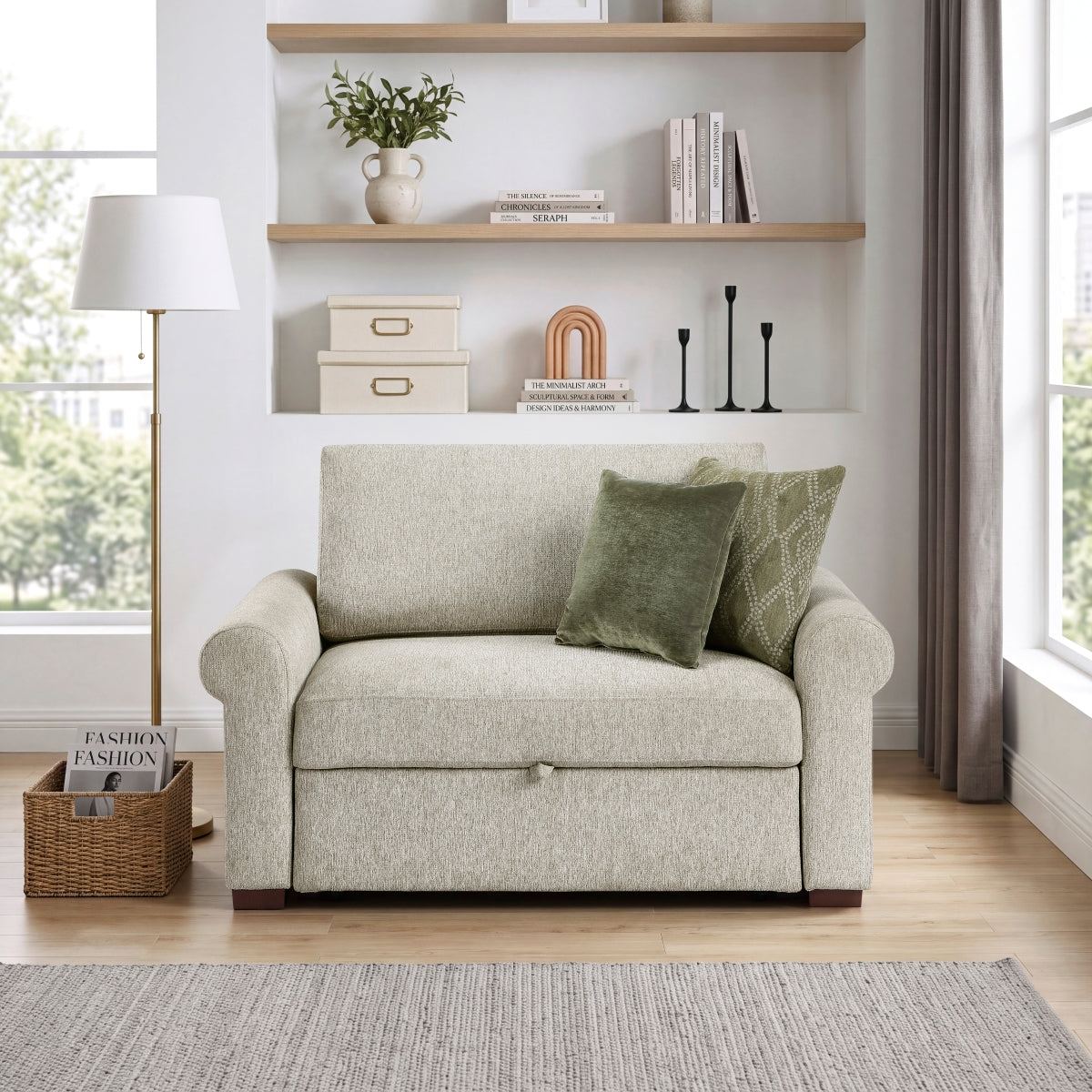 Isla Convertible Chair and Half with Pull-out Bed, Click Motion Back and Two Roll Arms