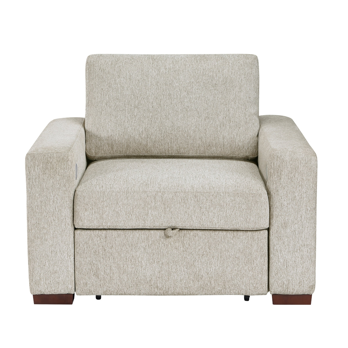 Isla Convertible Chair with Pull-out Bed, Click Motion Back, Two Arms with Shelves and Charging Ports
