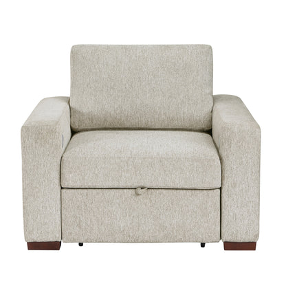 Isla Convertible Chair with Pull-out Bed, Click Motion Back, Two Arms with Shelves and Charging Ports