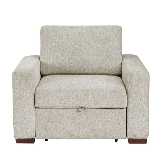 Isla Convertible Chair with Pull-out Bed, Click Motion Back, Two Arms with Shelves and Charging Ports