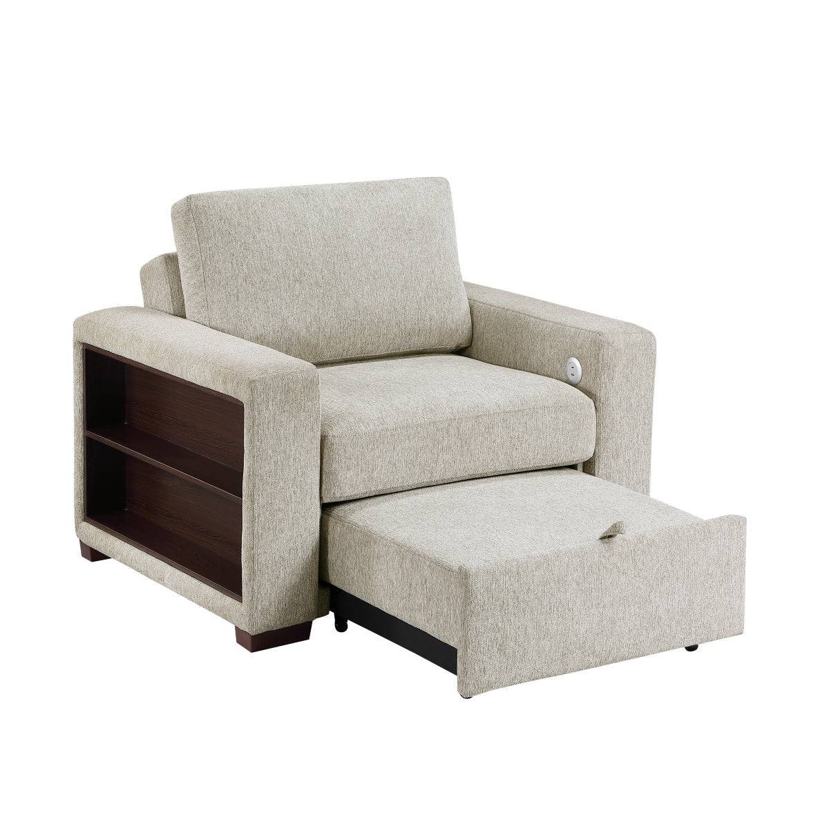 Isla Convertible Chair with Pull-out Bed, Click Motion Back, Two Arms with Shelves and Charging Ports