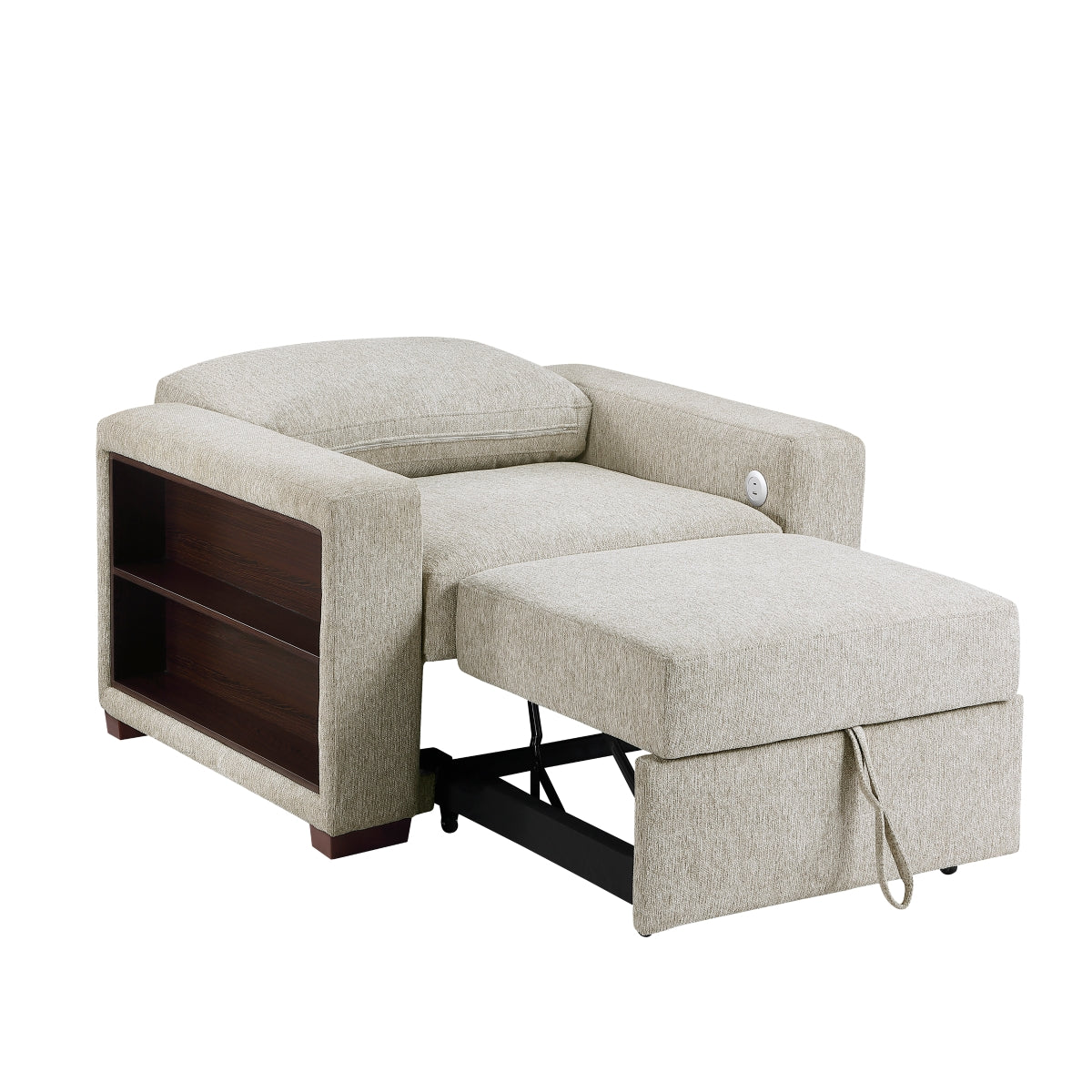 Isla Convertible Chair with Pull-out Bed, Click Motion Back, Two Arms with Shelves and Charging Ports