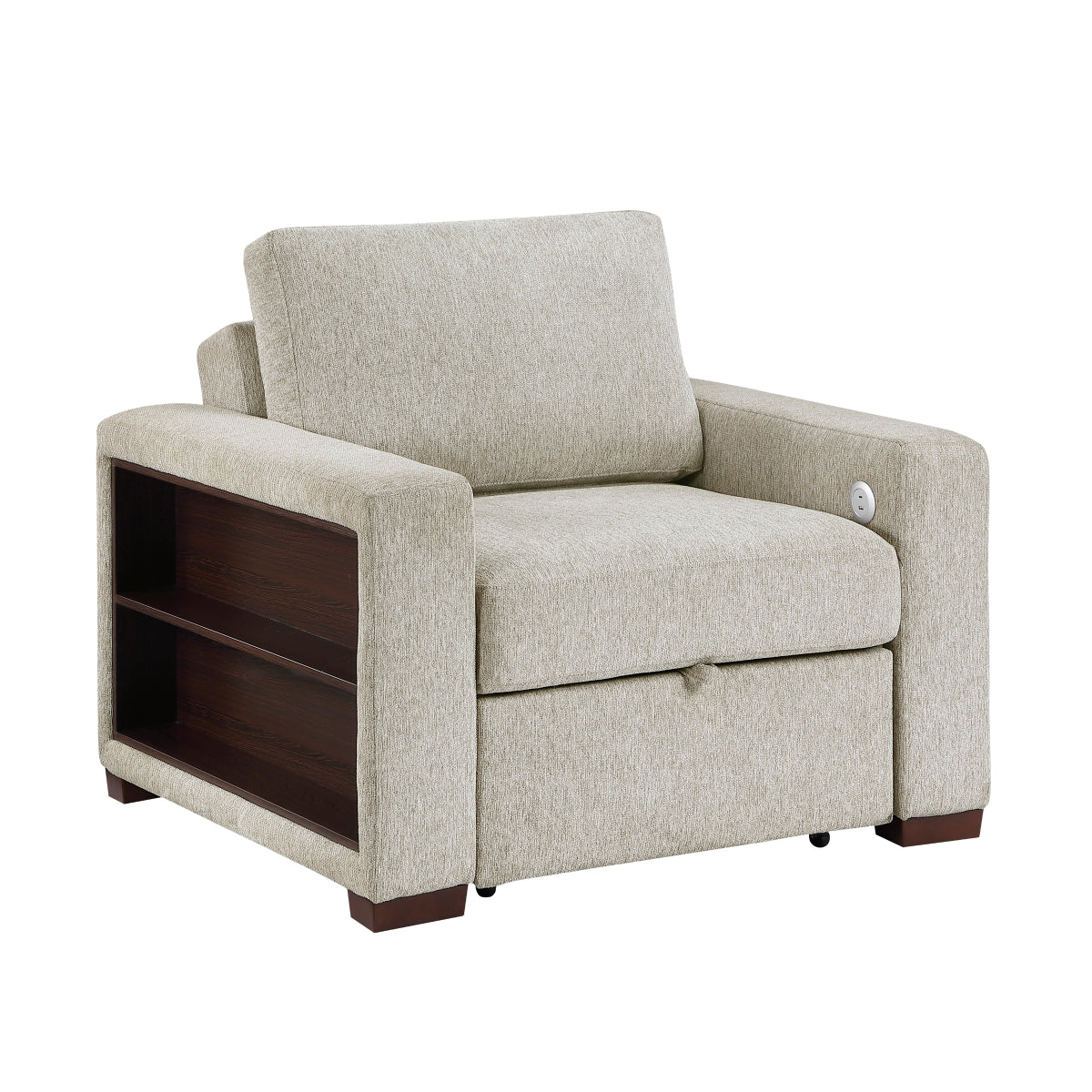 Isla Convertible Chair with Pull-out Bed, Click Motion Back, Two Arms with Shelves and Charging Ports