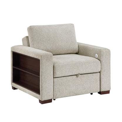 Isla Convertible Chair with Pull-out Bed, Click Motion Back, Two Arms with Shelves and Charging Ports