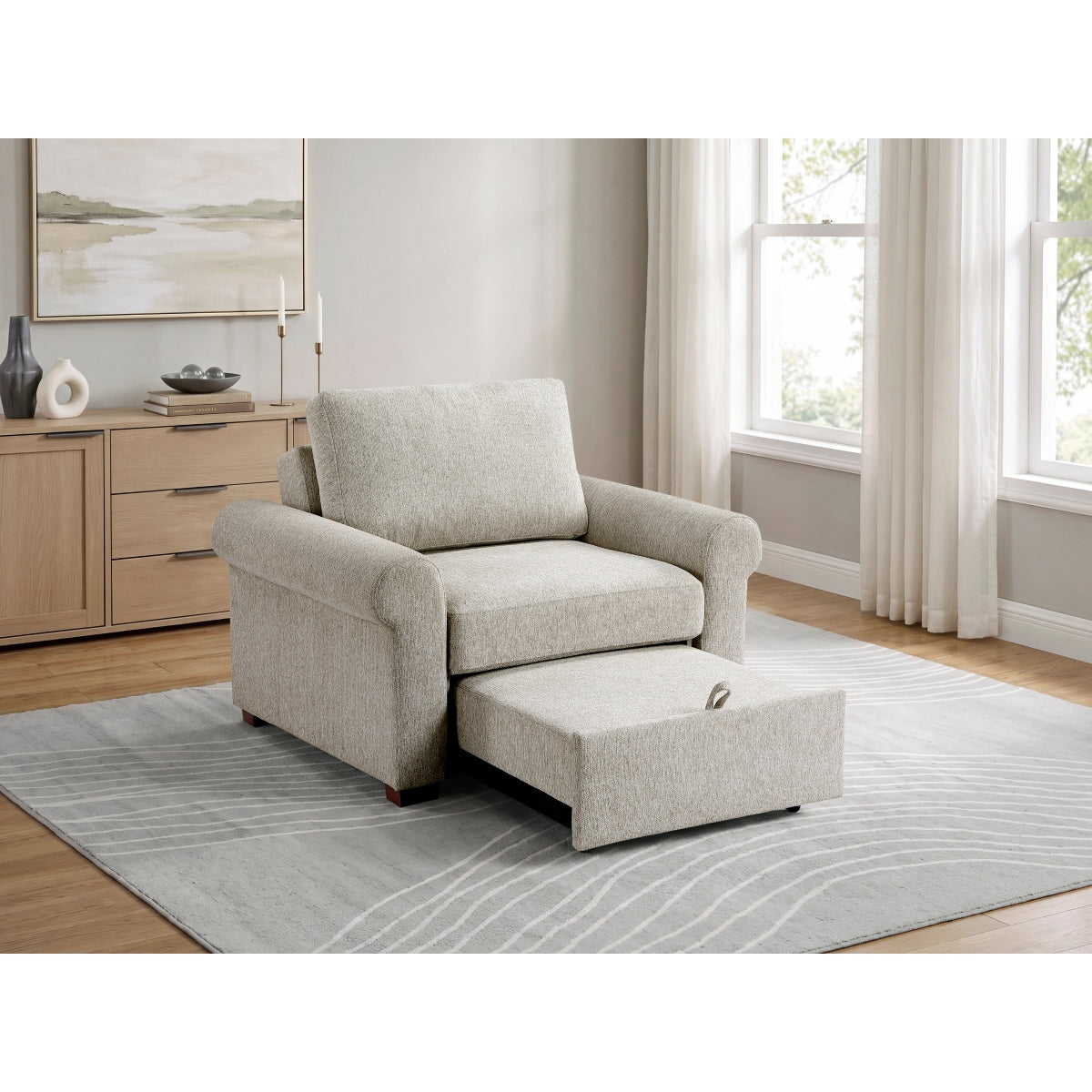 Isla Convertible Chair with Pull-out Bed, Click Motion Back and Two Roll Arms