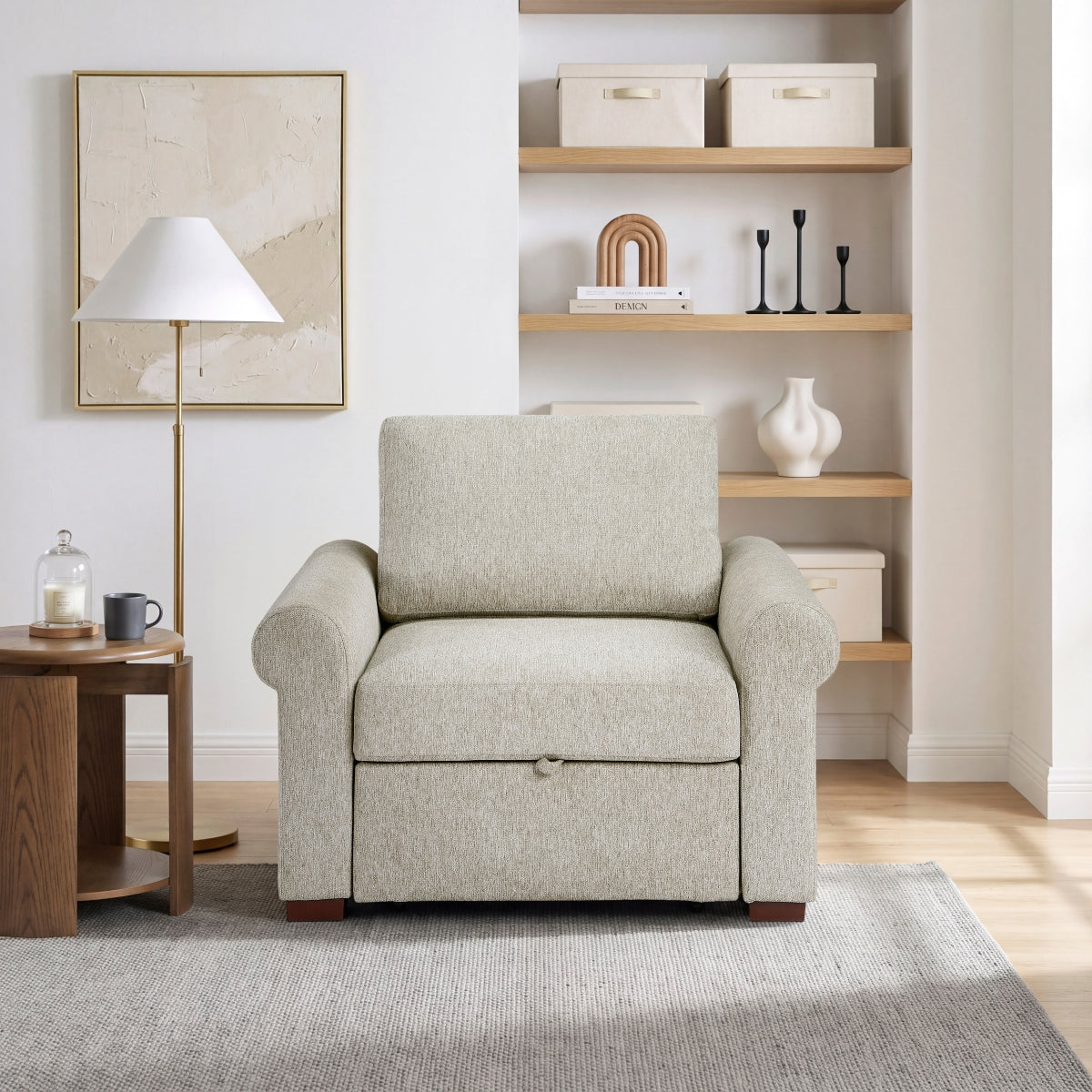 Isla Convertible Chair with Pull-out Bed, Click Motion Back and Two Roll Arms