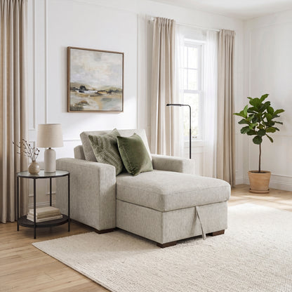 Isla Convertible Chaise Lounge with Arms and Hidden Storage, Click Motion Back