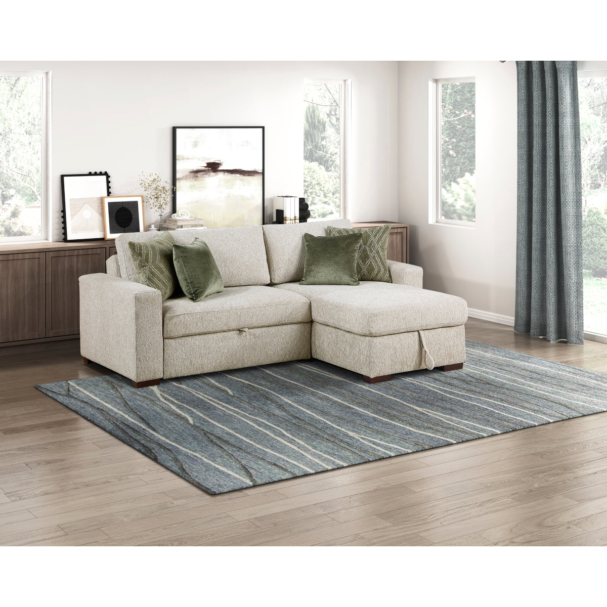 Isla 2-Piece Sectional with Reversible Chaise, Pull-out Bed and Hidden Storage, Click Motion Back