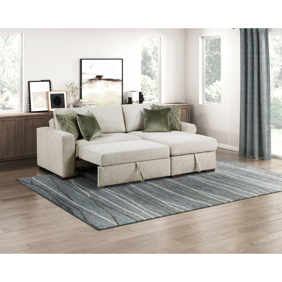 Isla 2-Piece Sectional with Reversible Chaise, Pull-out Bed and Hidden Storage, Click Motion Back