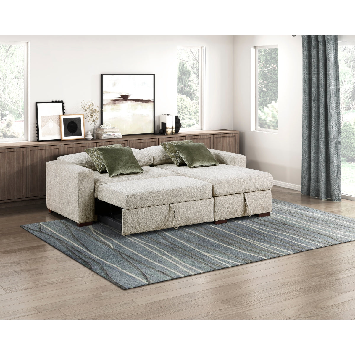 Isla 2-Piece Sectional with Reversible Chaise, Pull-out Bed and Hidden Storage, Click Motion Back