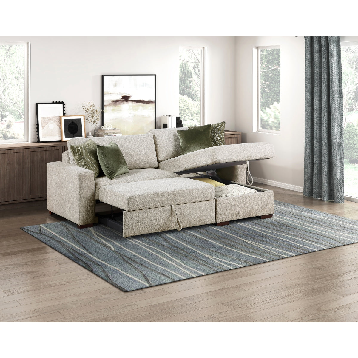 Isla 2-Piece Sectional with Reversible Chaise, Pull-out Bed and Hidden Storage, Click Motion Back