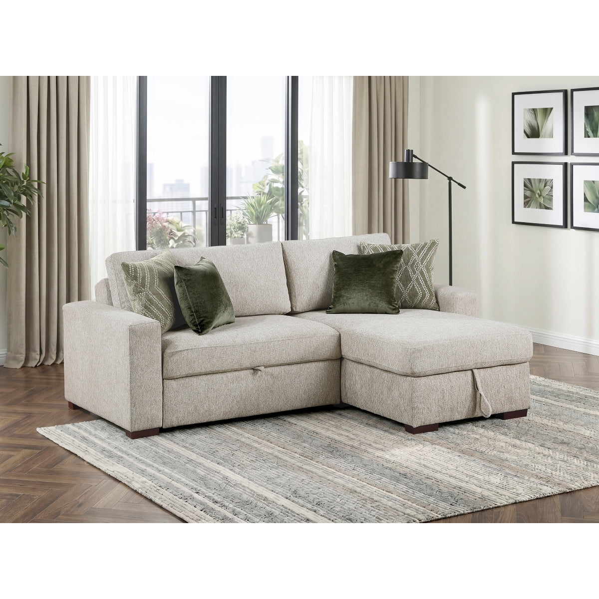 Isla 2-Piece Sectional with Reversible Chaise, Pull-out Bed and Hidden Storage, Click Motion Back