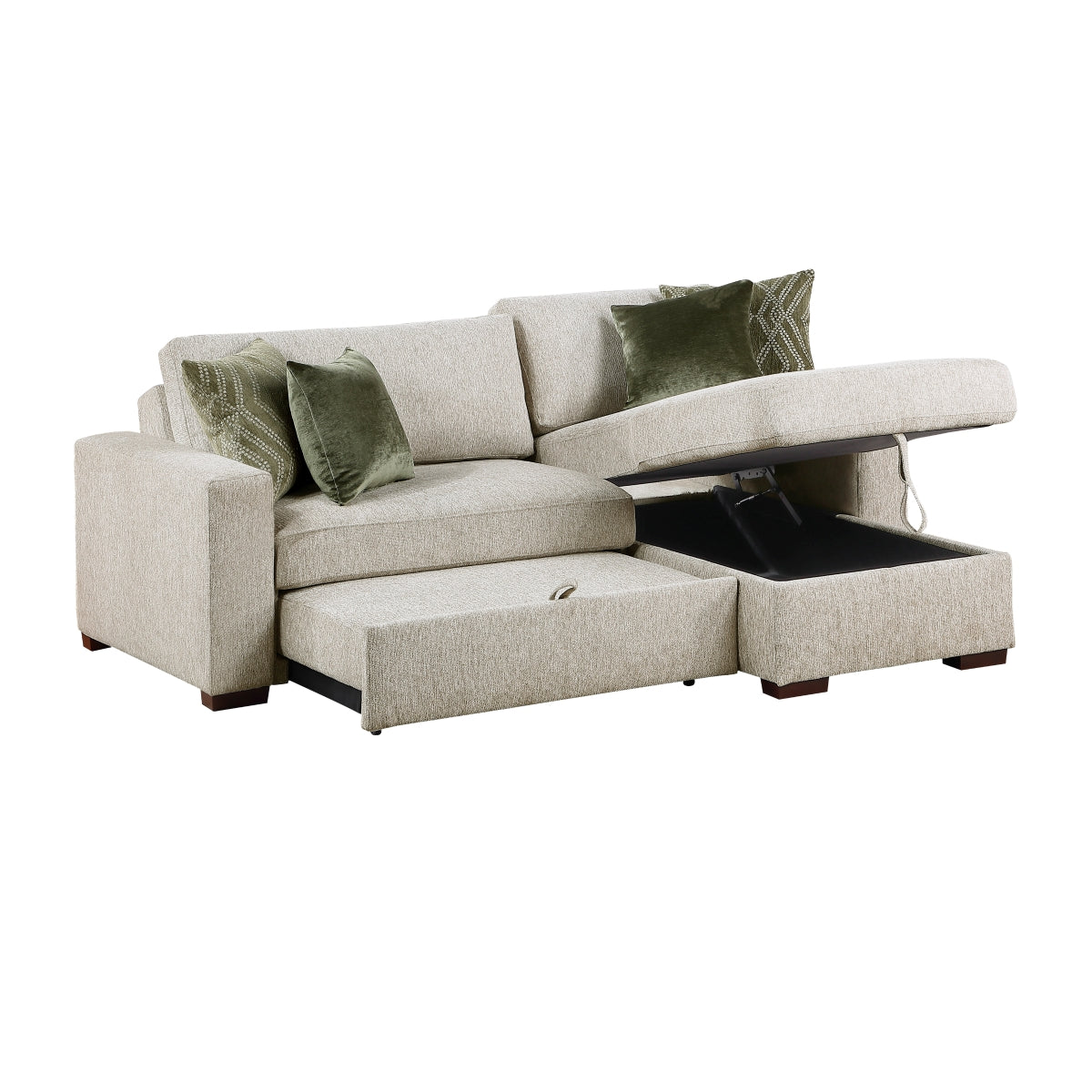 Isla 2-Piece Sectional with Reversible Chaise, Pull-out Bed and Hidden Storage, Click Motion Back