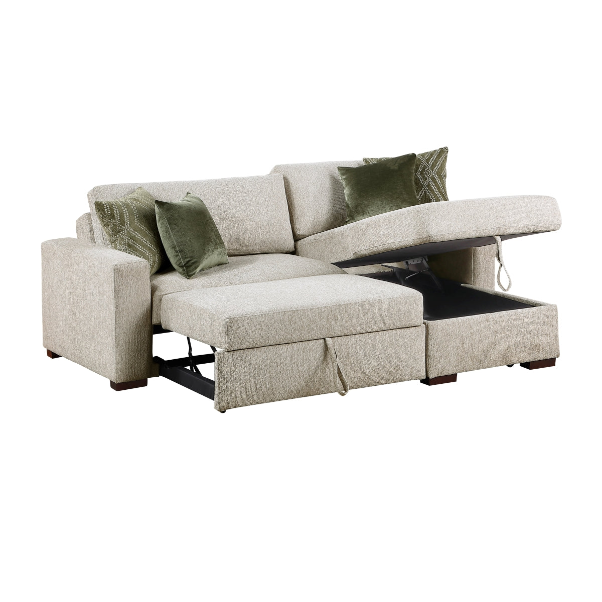 Isla 2-Piece Sectional with Reversible Chaise, Pull-out Bed and Hidden Storage, Click Motion Back