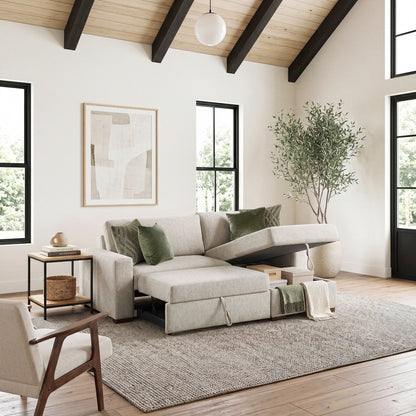 Isla 2-Piece Sectional with Reversible Chaise, Pull-out Bed and Hidden Storage, Click Motion Back