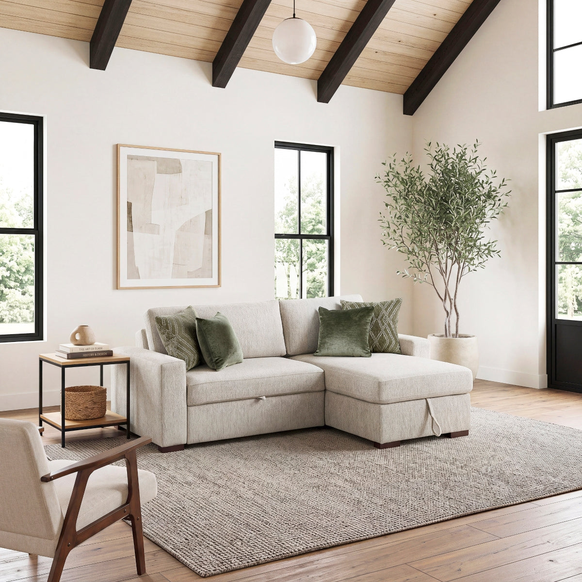 Isla 2-Piece Sectional with Reversible Chaise, Pull-out Bed and Hidden Storage, Click Motion Back