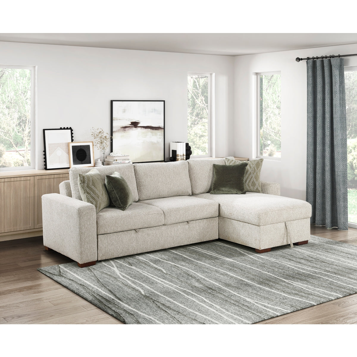 Isla 2-Piece Sectional with Reversible Chaise, Pull-out Bed and Hidden Storage, Click Motion Back