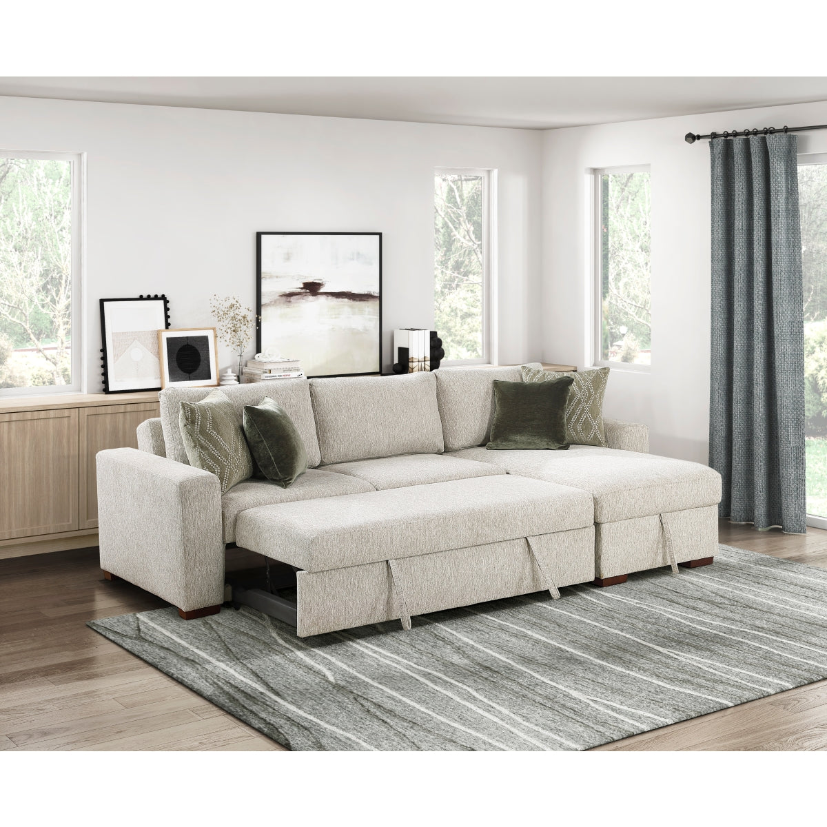 Isla 2-Piece Sectional with Reversible Chaise, Pull-out Bed and Hidden Storage, Click Motion Back