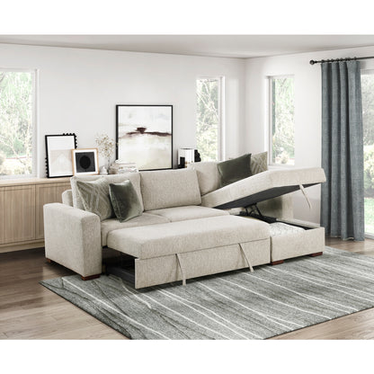 Isla 2-Piece Sectional with Reversible Chaise, Pull-out Bed and Hidden Storage, Click Motion Back