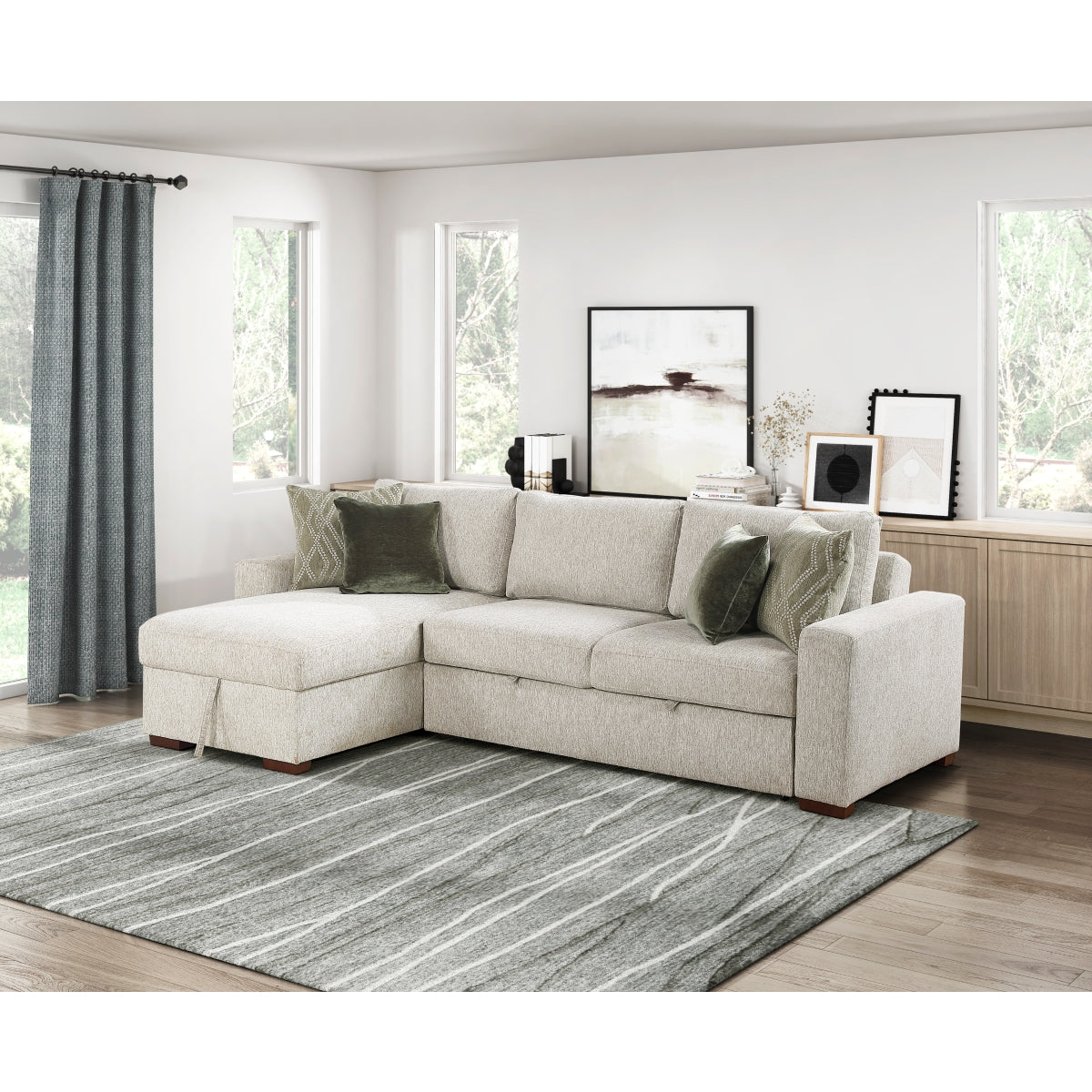 Isla 2-Piece Sectional with Reversible Chaise, Pull-out Bed and Hidden Storage, Click Motion Back