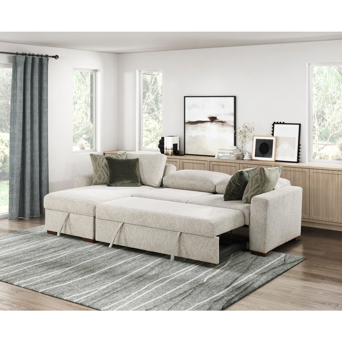 Isla 2-Piece Sectional with Reversible Chaise, Pull-out Bed and Hidden Storage, Click Motion Back