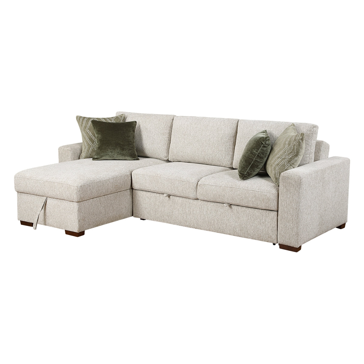 Isla 2-Piece Sectional with Reversible Chaise, Pull-out Bed and Hidden Storage, Click Motion Back