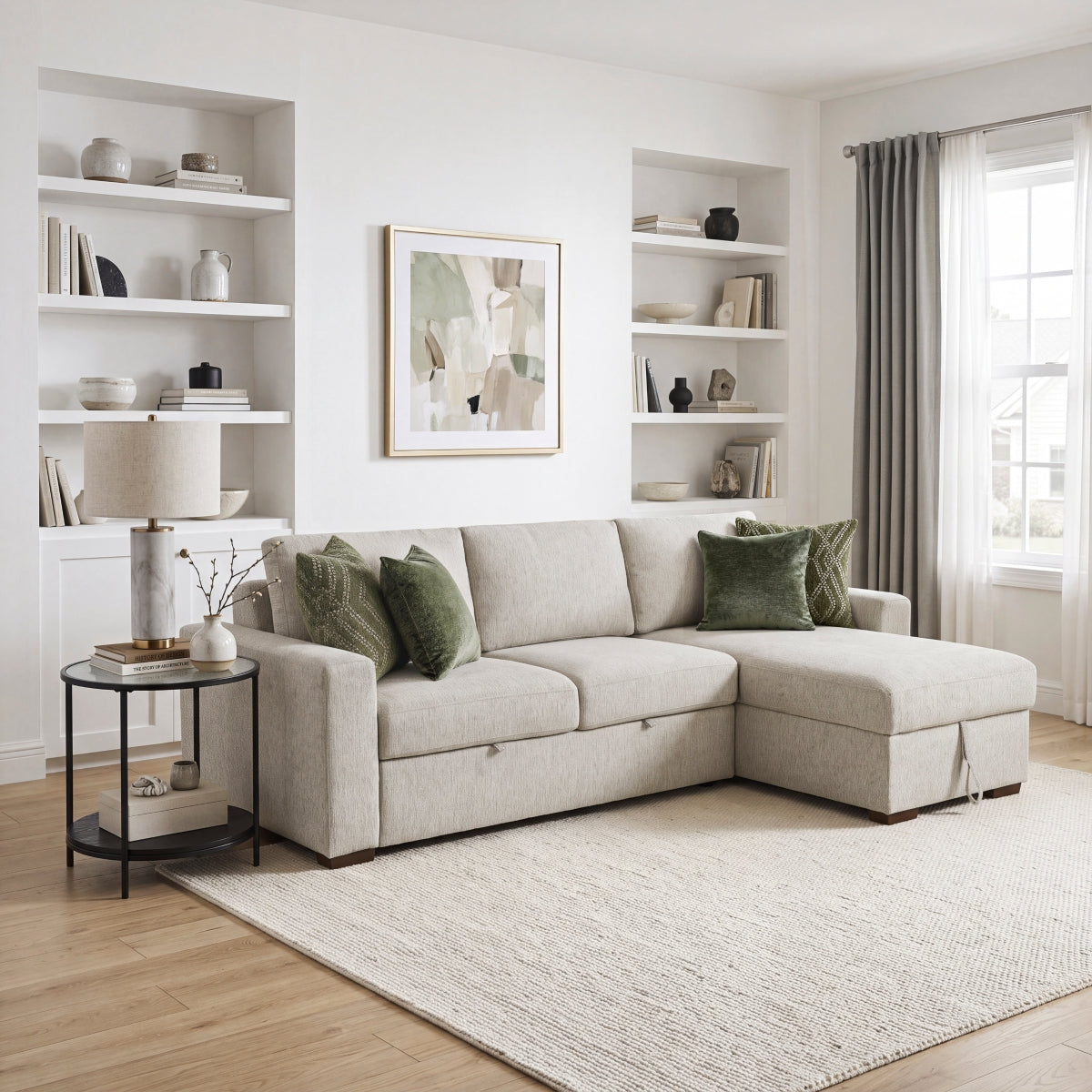 Isla 2-Piece Sectional with Reversible Chaise, Pull-out Bed and Hidden Storage, Click Motion Back