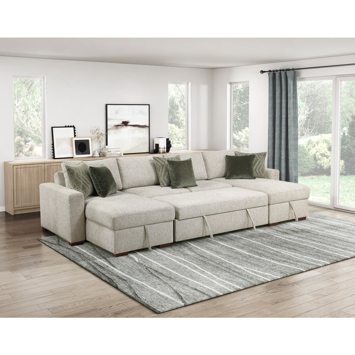 Isla 3-Piece Sectional with Reversible Chaises, Pull-out Bed and Hidden Storage, Click Motion Back