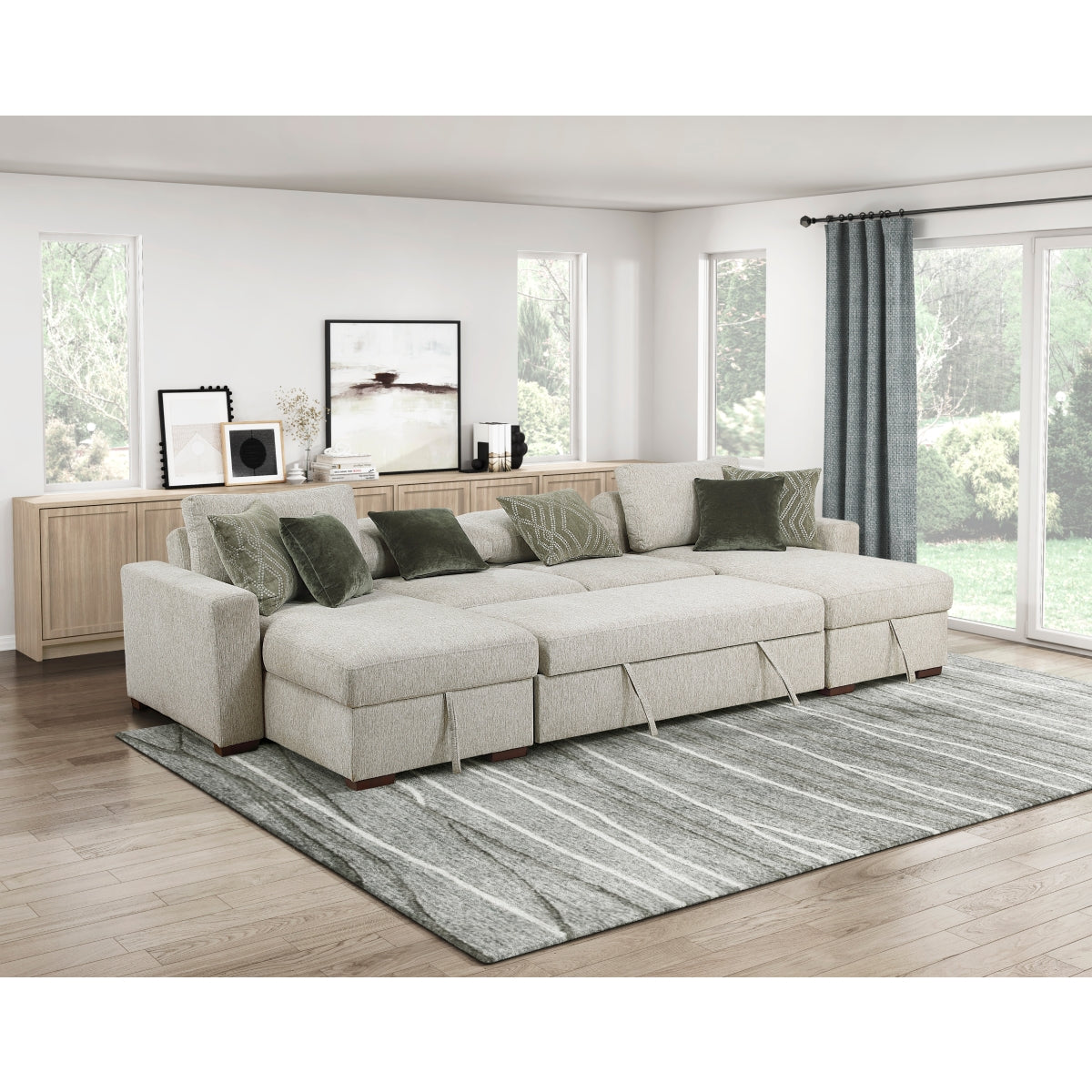 Isla 3-Piece Sectional with Reversible Chaises, Pull-out Bed and Hidden Storage, Click Motion Back
