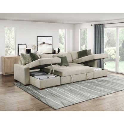 Isla 3-Piece Sectional with Reversible Chaises, Pull-out Bed and Hidden Storage, Click Motion Back