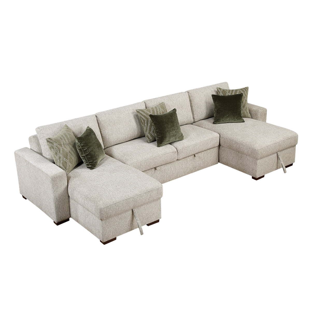 Isla 3-Piece Sectional with Reversible Chaises, Pull-out Bed and Hidden Storage, Click Motion Back