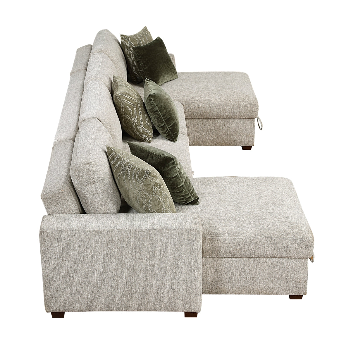 Isla 3-Piece Sectional with Reversible Chaises, Pull-out Bed and Hidden Storage, Click Motion Back