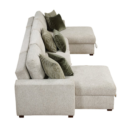 Isla 3-Piece Sectional with Reversible Chaises, Pull-out Bed and Hidden Storage, Click Motion Back